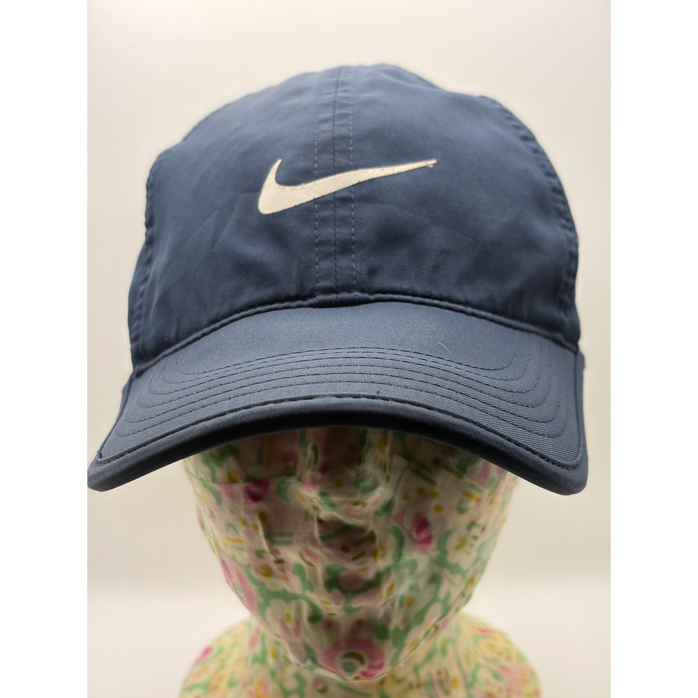 Nike Featherlight Dri-Fit Hat Navy Blue Adjustable Running Cap Swoosh Logo